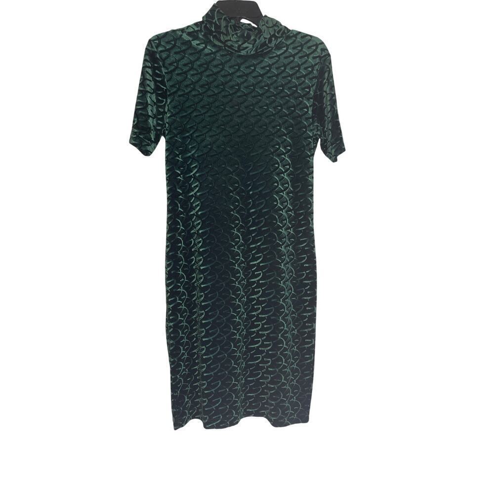 VTG 90s Apart Impressions Emerald Green Textured Velvet Mock Neck Dress Size 10